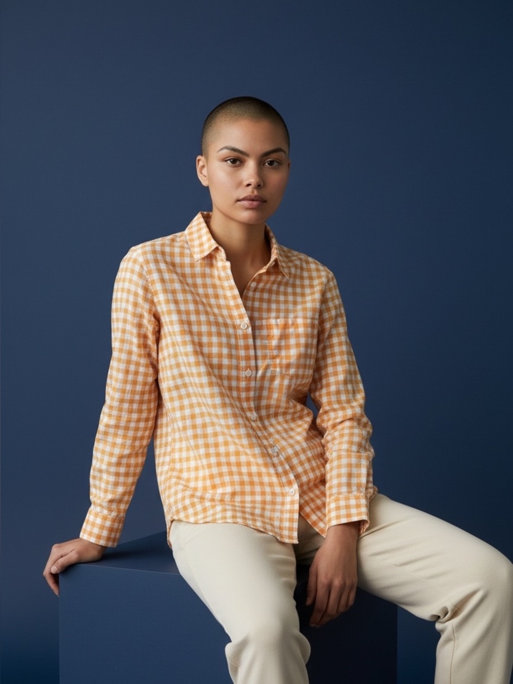 J.Crew Women’s Orange Gingham Button-Up Shirt Size-M plaid Lightweight Casual